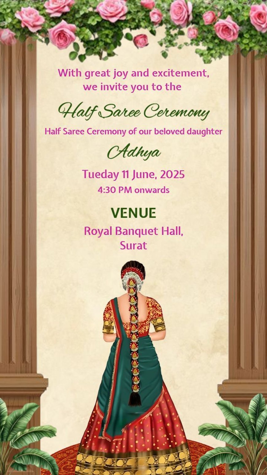 Beautiful Half Saree Function Invitation Designs